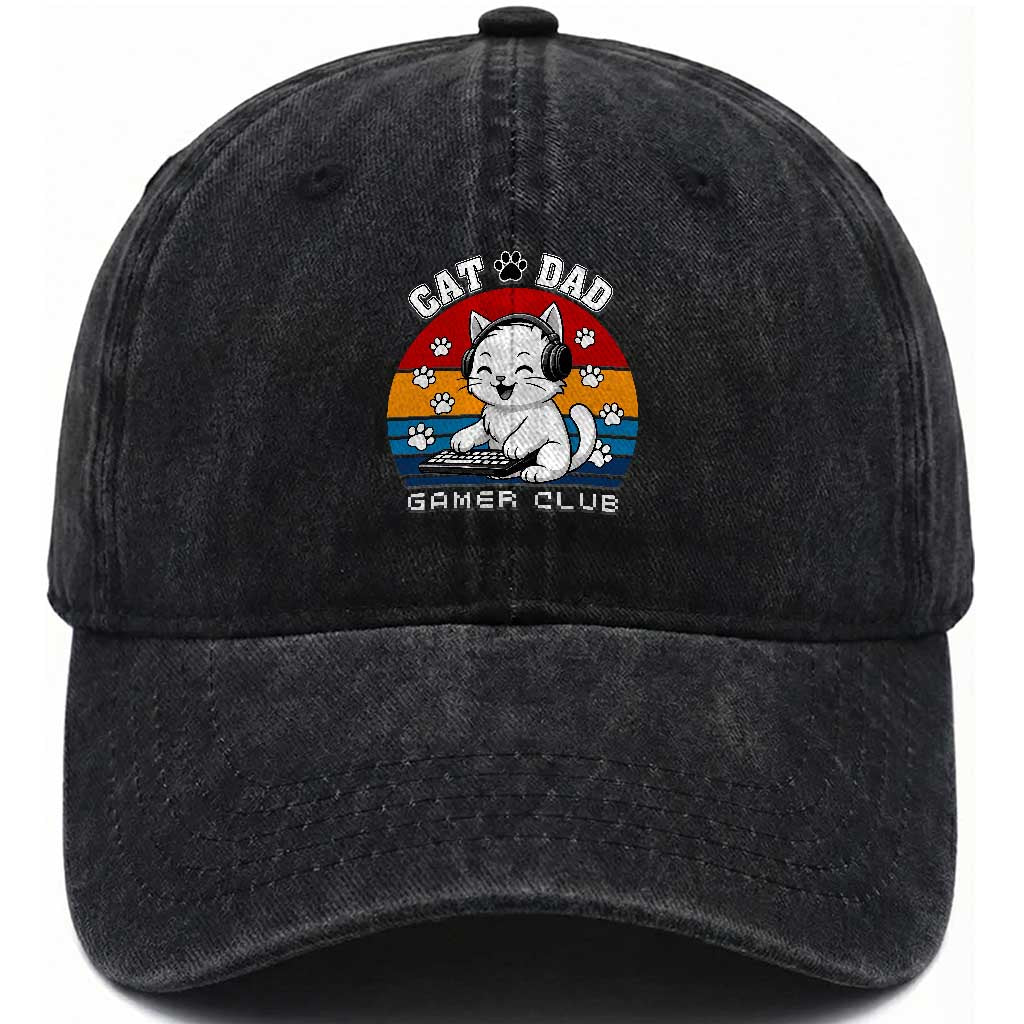 Funny Cat Dad Gamer Club Washed Cotton Baseball Cap Gamer Cat Lover Gift