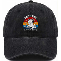Funny Cat Dad Gamer Club Washed Cotton Baseball Cap Gamer Cat Lover Gift