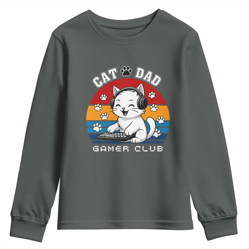 Funny Cat Dad Gamer Club Youth Sweatshirt Gamer Cat Lover Gift - Wonder Print Shop