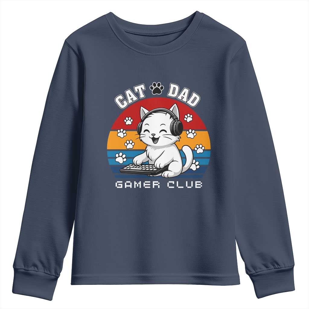 Funny Cat Dad Gamer Club Youth Sweatshirt Gamer Cat Lover Gift - Wonder Print Shop