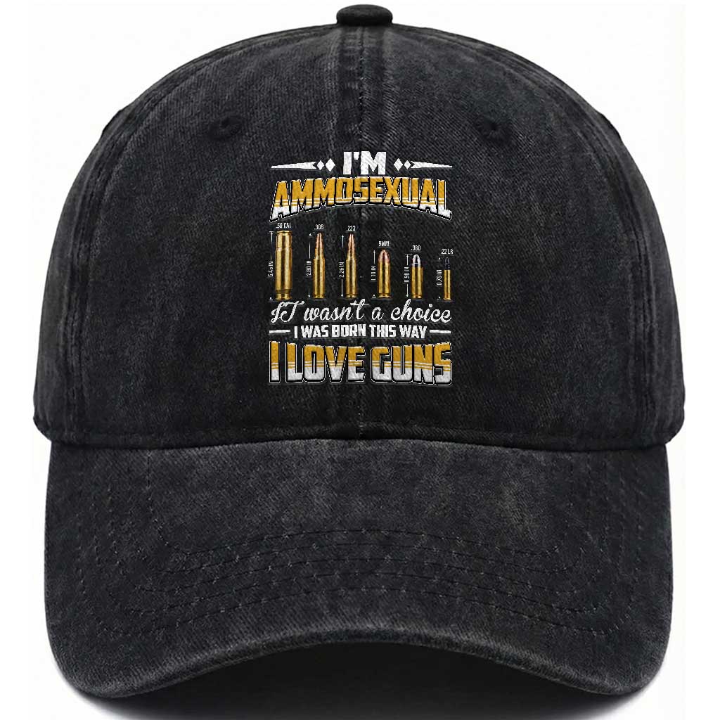 Funny Im Ammosexual Washed Cotton Baseball Cap Second Amendment Patriotic Freedom Graphic