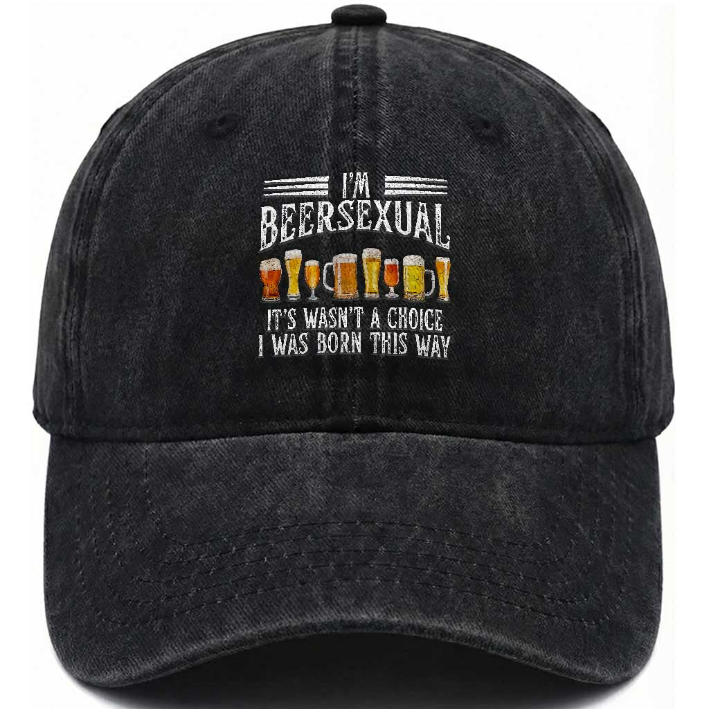 Funny Im Beersexual Washed Cotton Baseball Cap Born This Way Beer Lover Graphic