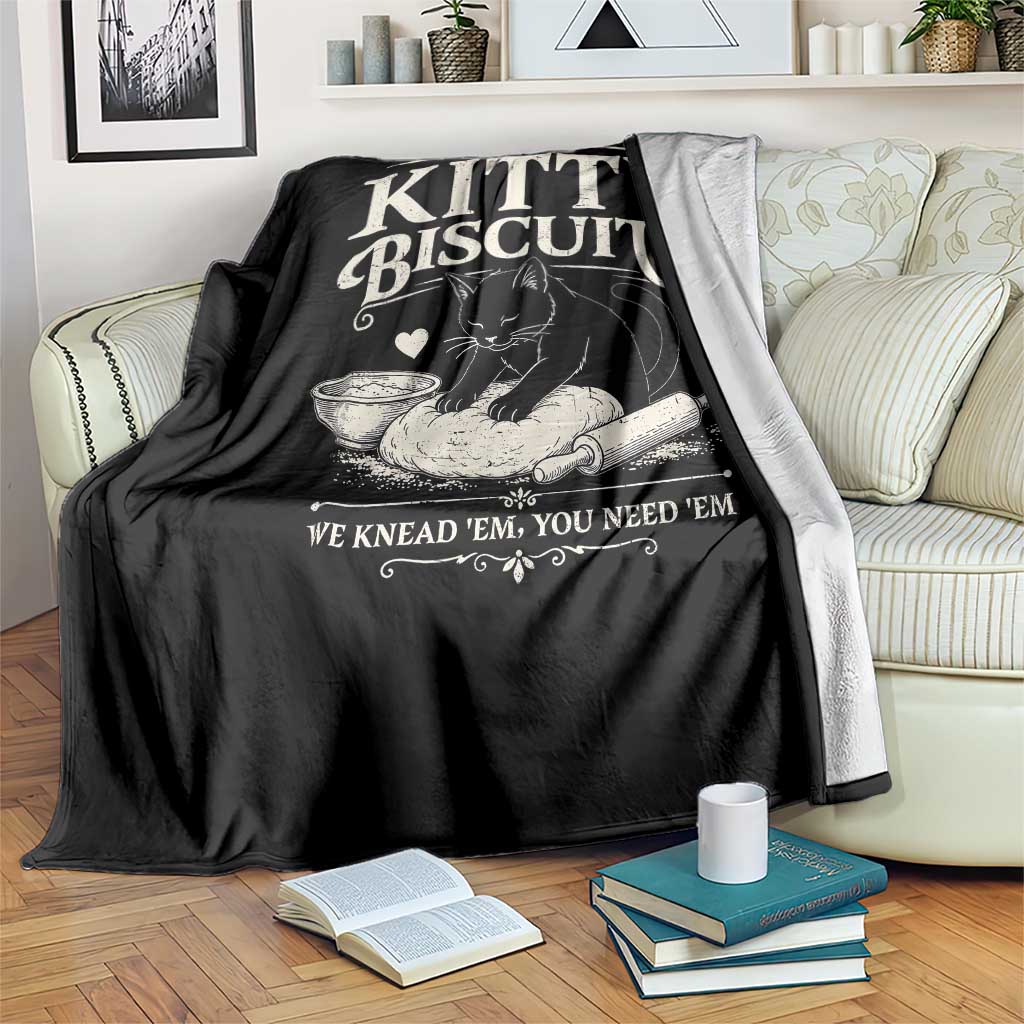 Kitty Biscuits We Knead Em You Need Em Throw Blanket Funny Black Cat Making Biscuits Baking