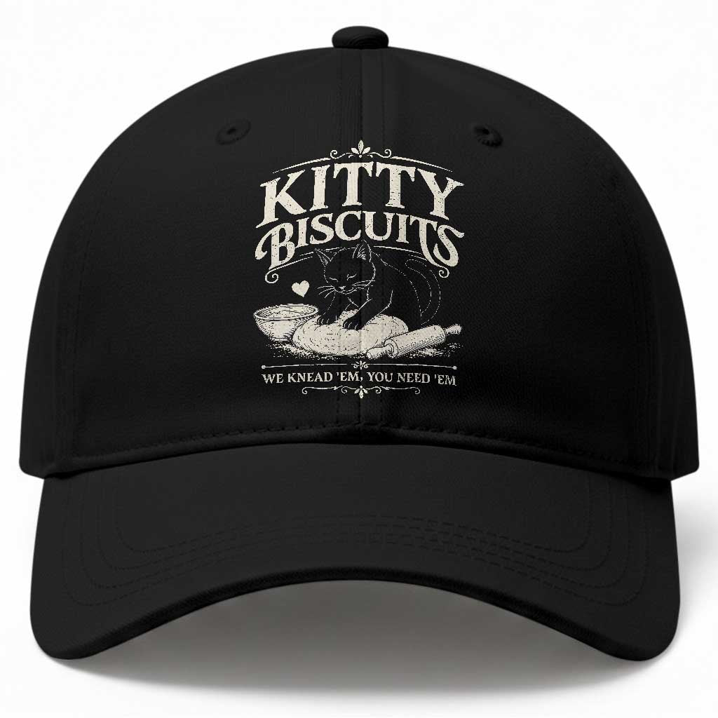 Kitty Biscuits We Knead Em You Need Em Baseball Cap Funny Black Cat Making Biscuits Baking