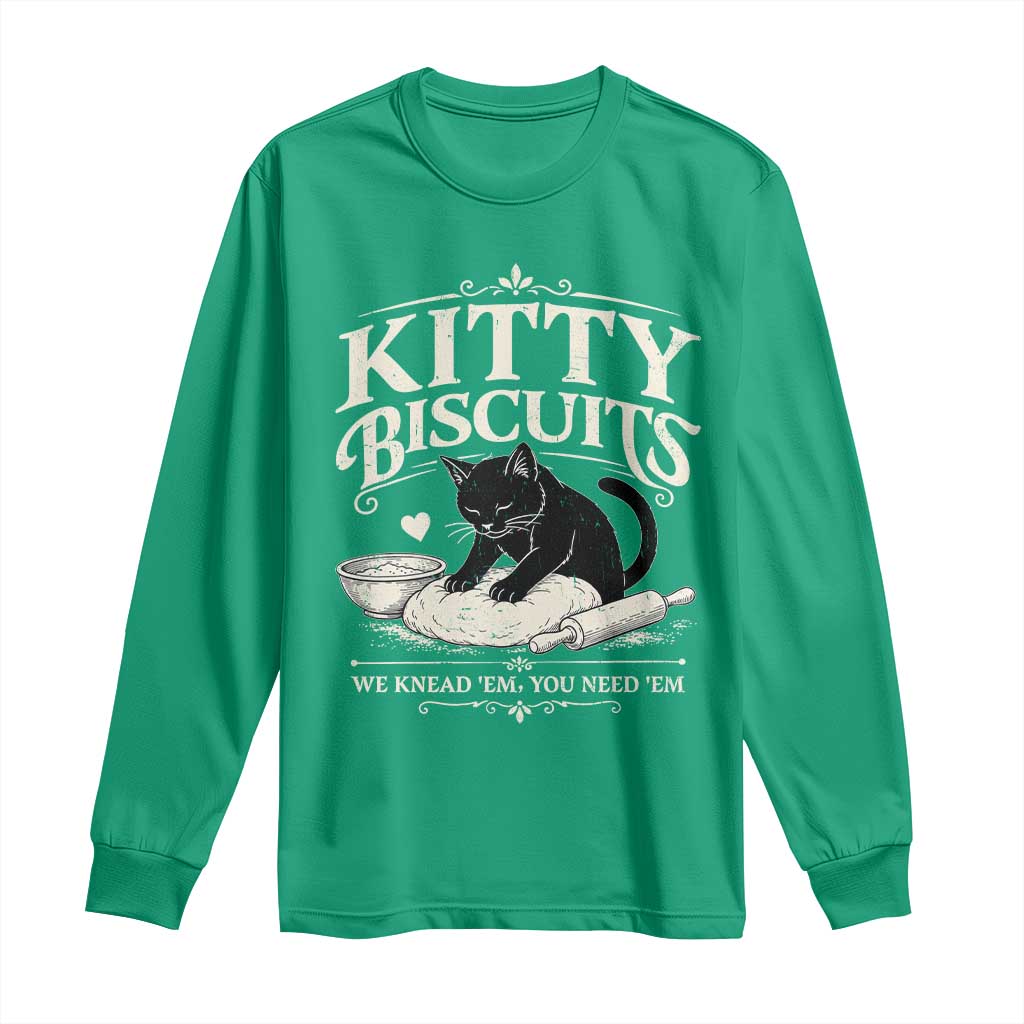 Kitty Biscuits We Knead Em You Need Em Long Sleeve Shirt Funny Black Cat Making Biscuits Baking