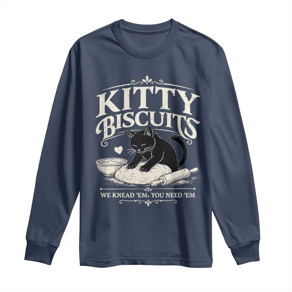 Kitty Biscuits We Knead Em You Need Em Long Sleeve Shirt Funny Black Cat Making Biscuits Baking