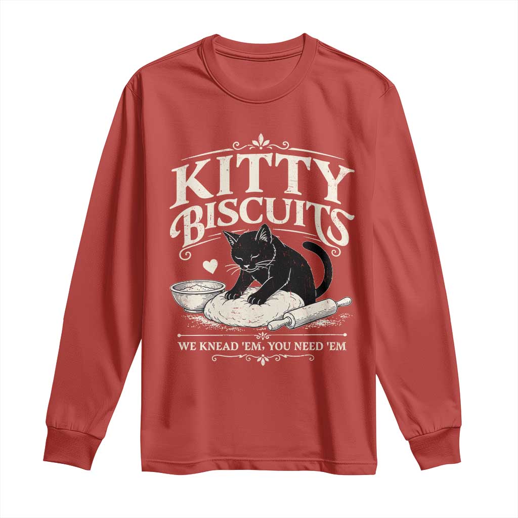 Kitty Biscuits We Knead Em You Need Em Long Sleeve Shirt Funny Black Cat Making Biscuits Baking