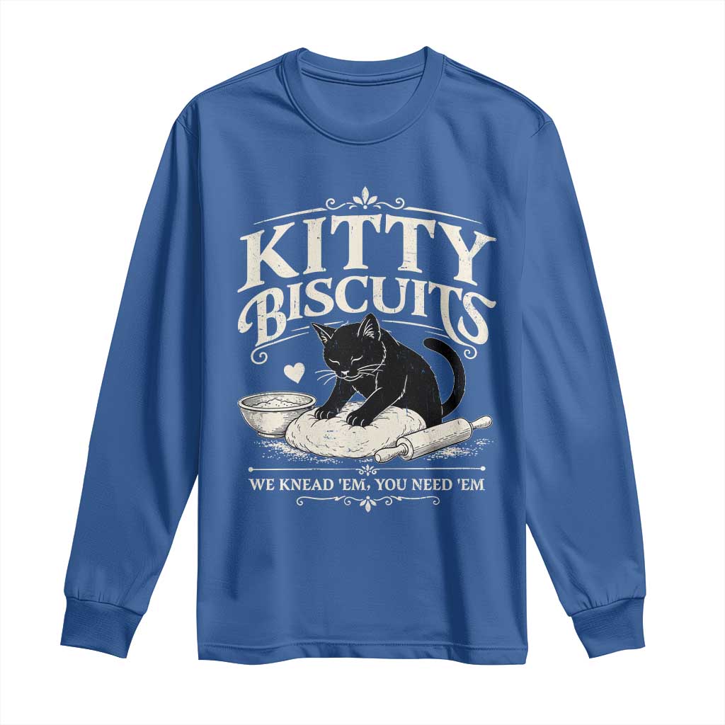Kitty Biscuits We Knead Em You Need Em Long Sleeve Shirt Funny Black Cat Making Biscuits Baking