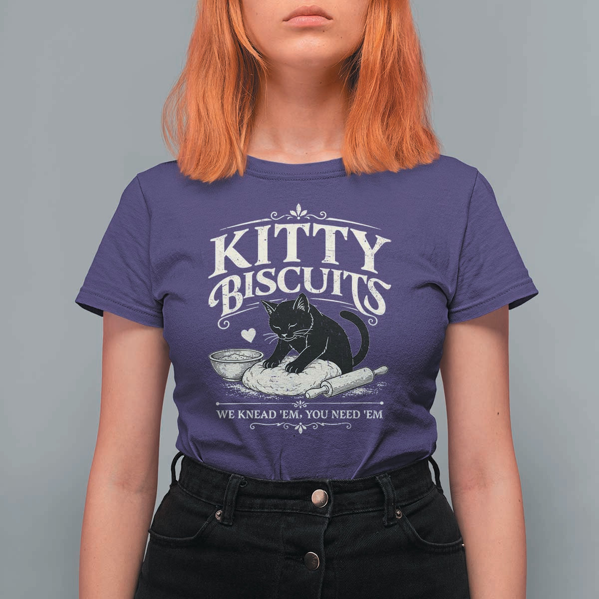 Kitty Biscuits We Knead Em You Need Em T Shirt For Women Funny Black Cat Making Biscuits Baking