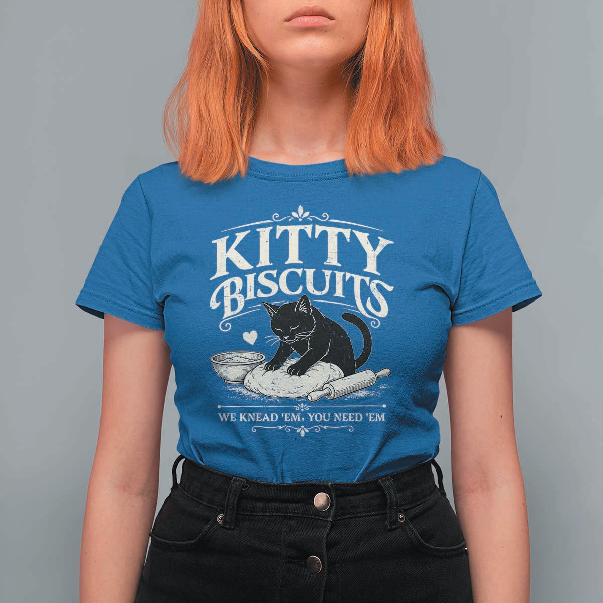 Kitty Biscuits We Knead Em You Need Em T Shirt For Women Funny Black Cat Making Biscuits Baking