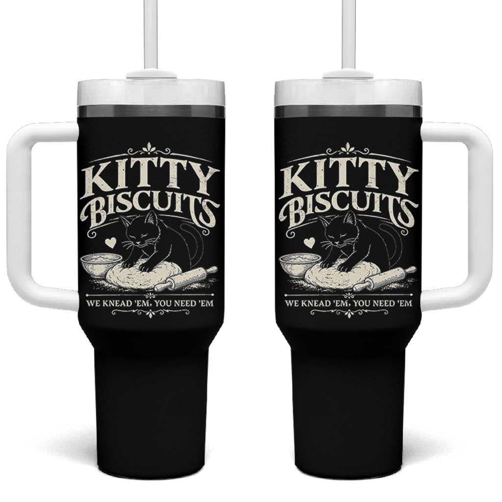 Kitty Biscuits We Knead Em You Need Em Tumbler With Handle Funny Black Cat Making Biscuits Baking