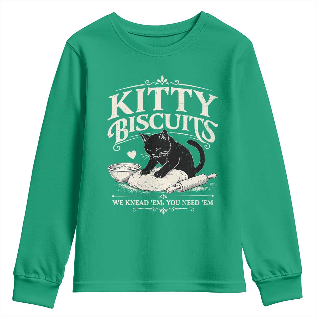 Kitty Biscuits We Knead Em You Need Em Youth Sweatshirt Funny Black Cat Making Biscuits Baking