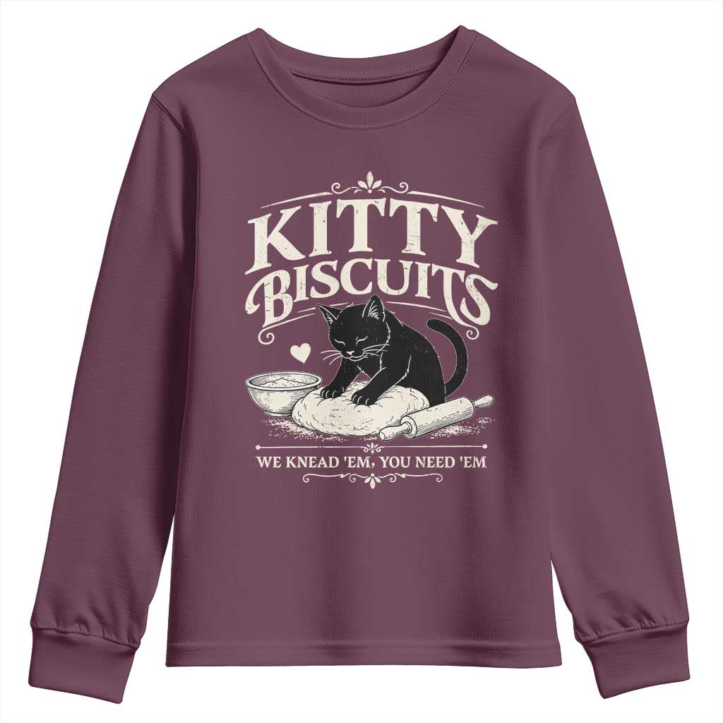 Kitty Biscuits We Knead Em You Need Em Youth Sweatshirt Funny Black Cat Making Biscuits Baking