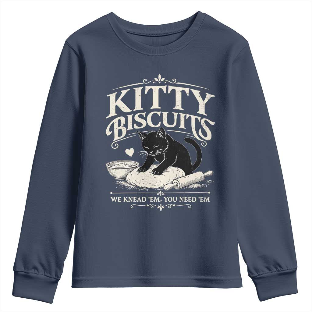 Kitty Biscuits We Knead Em You Need Em Youth Sweatshirt Funny Black Cat Making Biscuits Baking