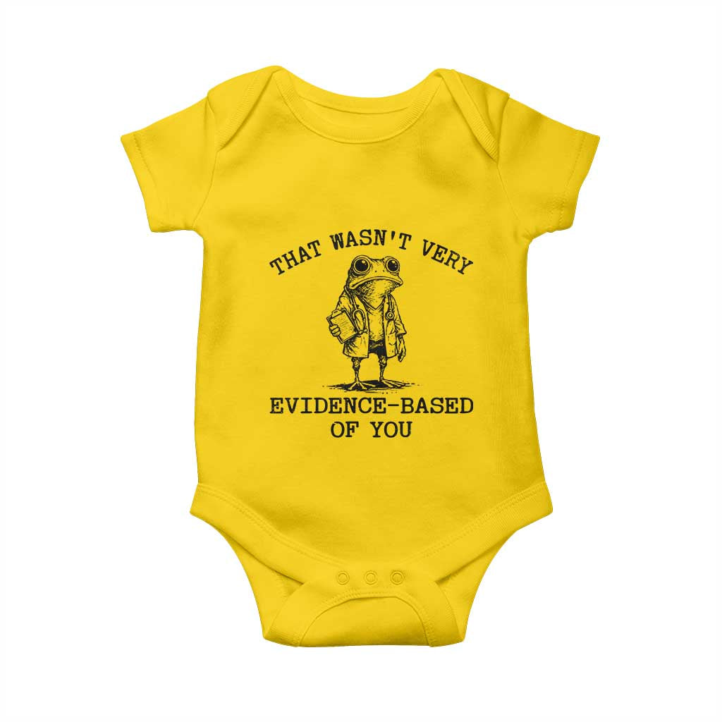 Funny Grumpy Frog Doctor Baby Onesie That Wasnt Very Evidence Based Of You