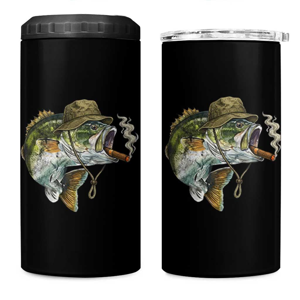 Funny Smoking Bass Fish 4 in 1 Can Cooler Tumbler Bass Fishing Lover Graphic