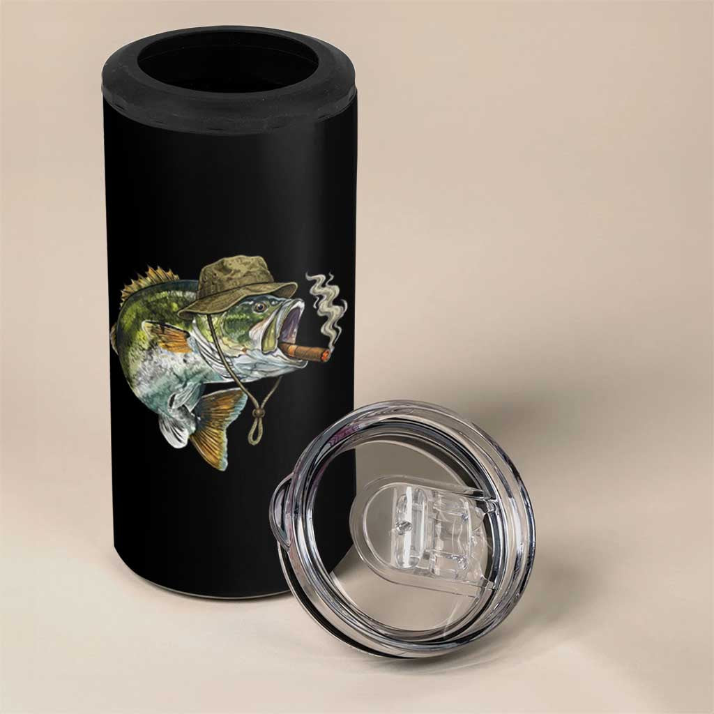 Funny Smoking Bass Fish 4 in 1 Can Cooler Tumbler Bass Fishing Lover Graphic