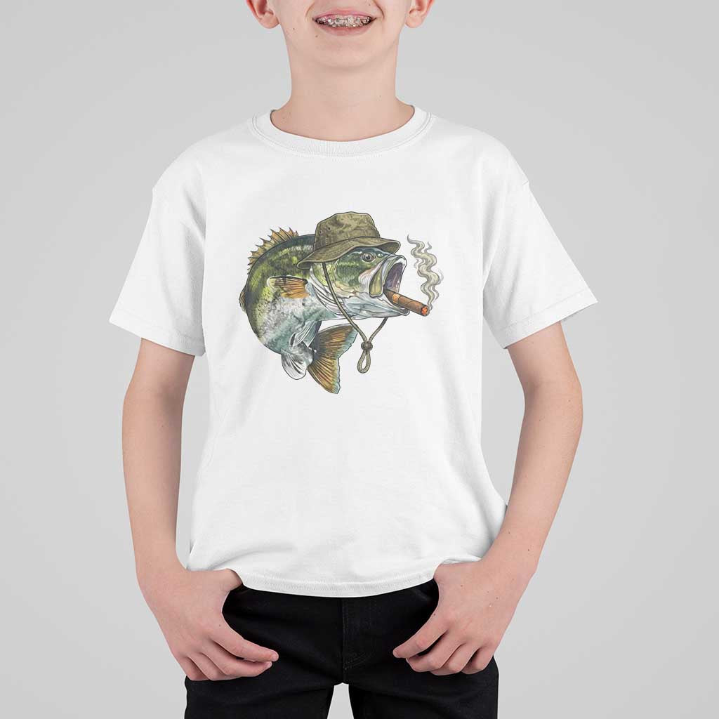 Funny Smoking Bass Fish T Shirt For Kid Bass Fishing Lover Graphic