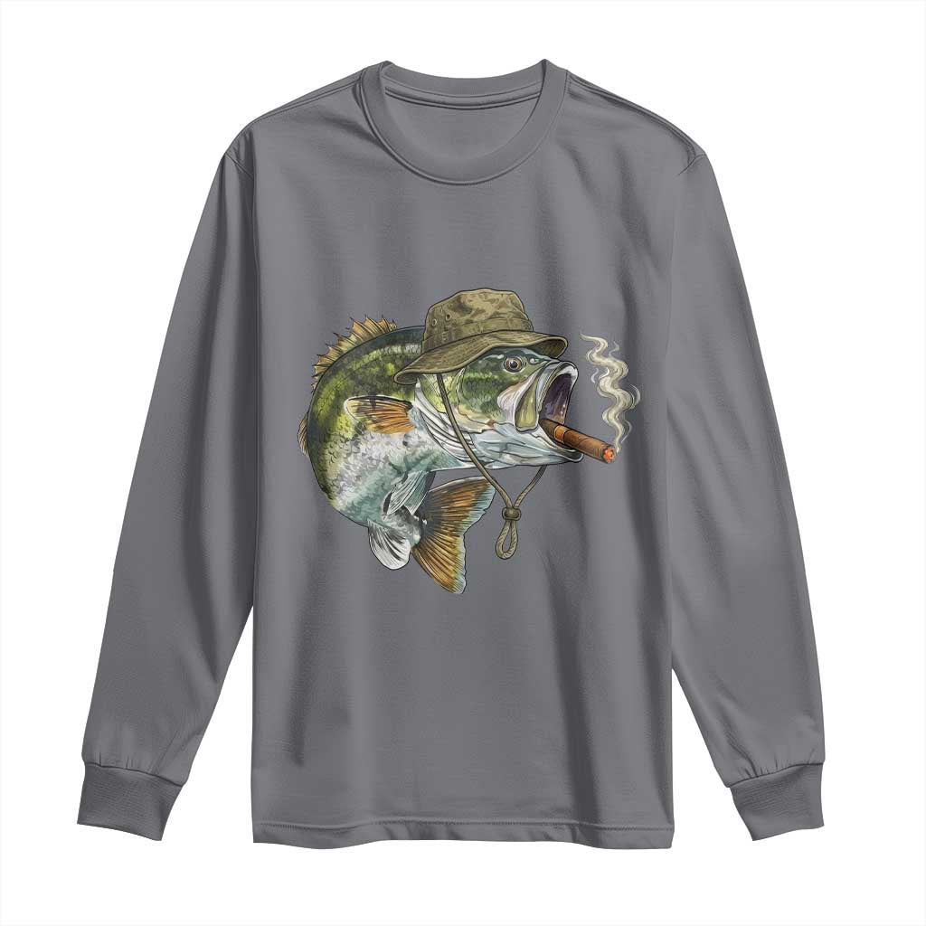 Funny Smoking Bass Fish Long Sleeve Shirt Bass Fishing Lover Graphic