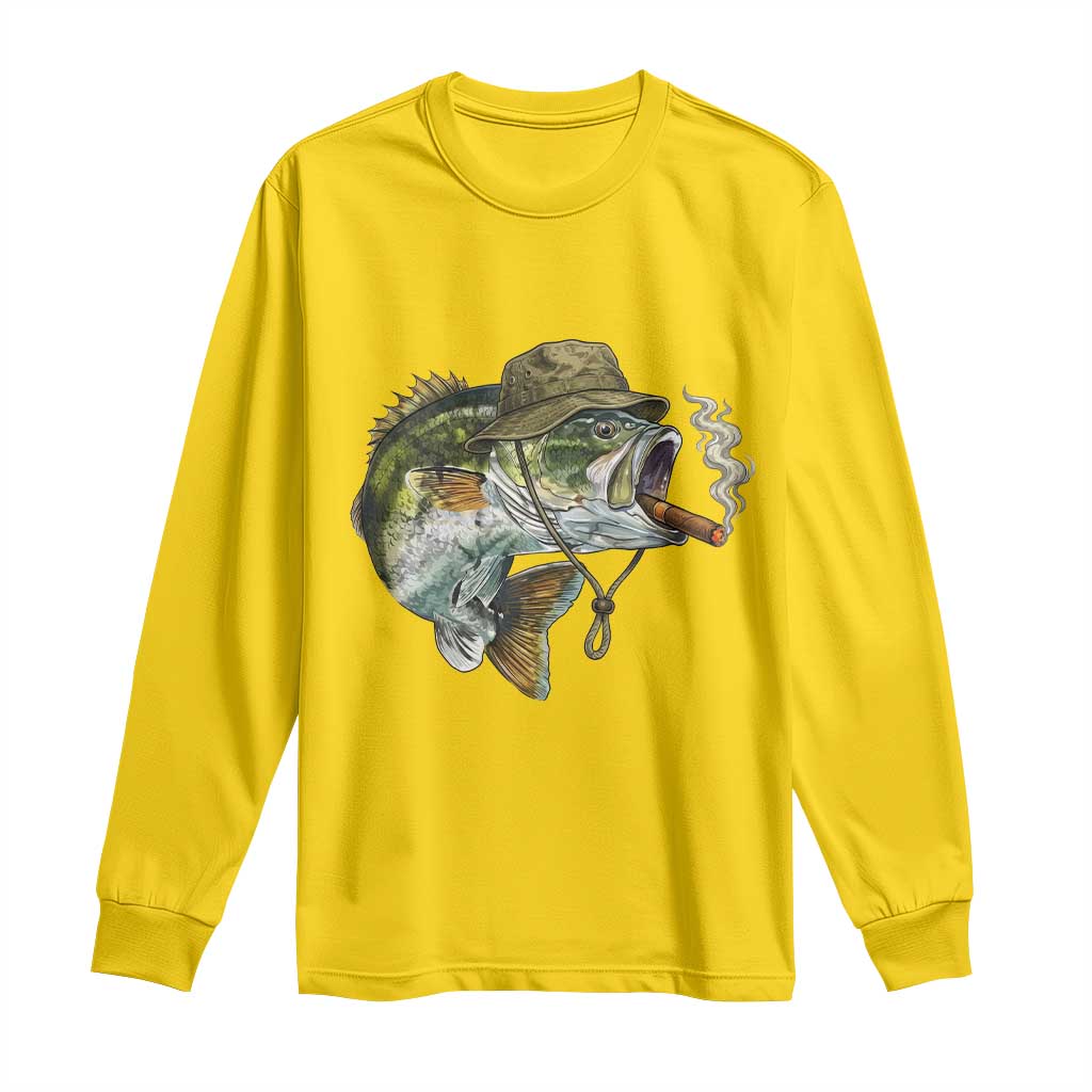 Funny Smoking Bass Fish Long Sleeve Shirt Bass Fishing Lover Graphic