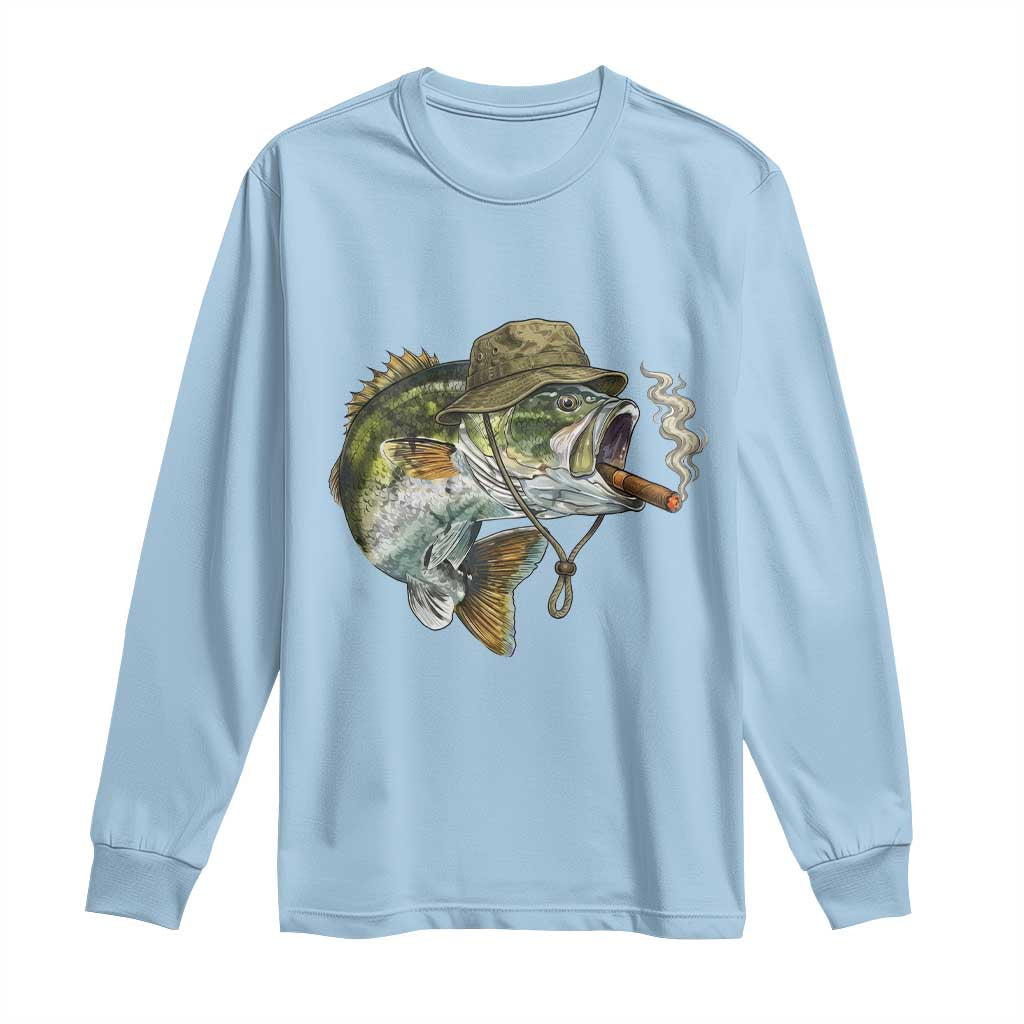 Funny Smoking Bass Fish Long Sleeve Shirt Bass Fishing Lover Graphic