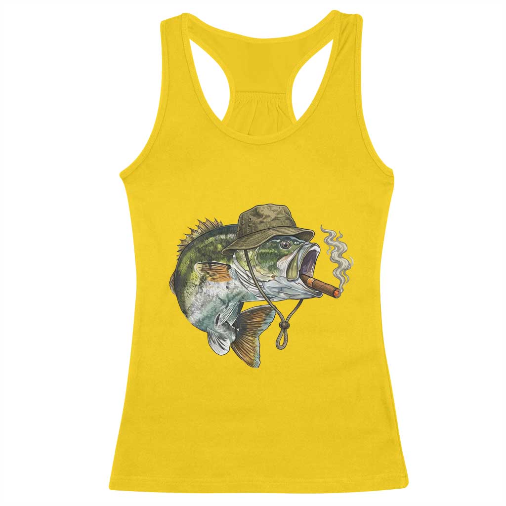 Funny Smoking Bass Fish Racerback Tank Top Bass Fishing Lover Graphic