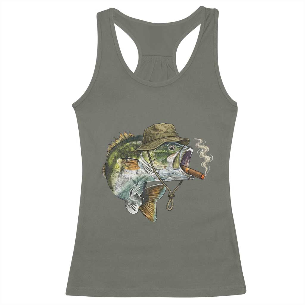 Funny Smoking Bass Fish Racerback Tank Top Bass Fishing Lover Graphic