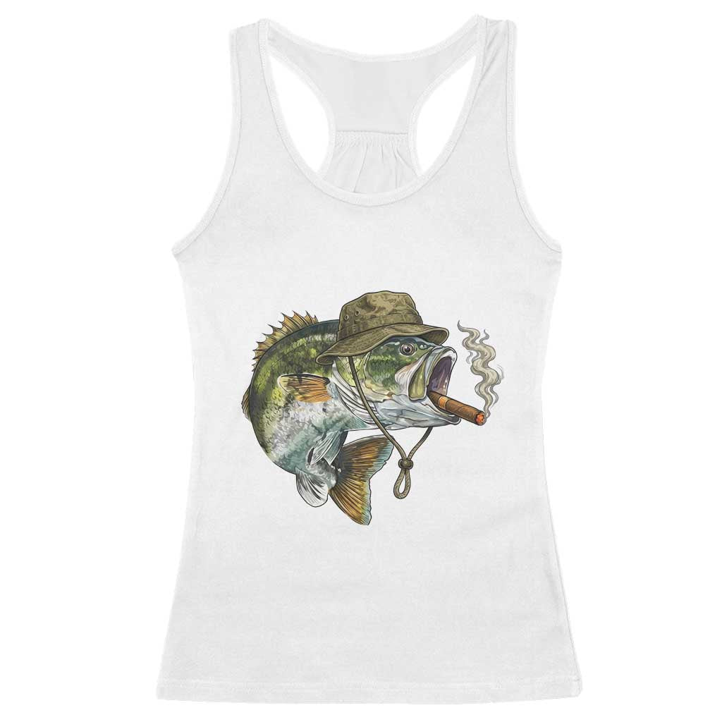 Funny Smoking Bass Fish Racerback Tank Top Bass Fishing Lover Graphic