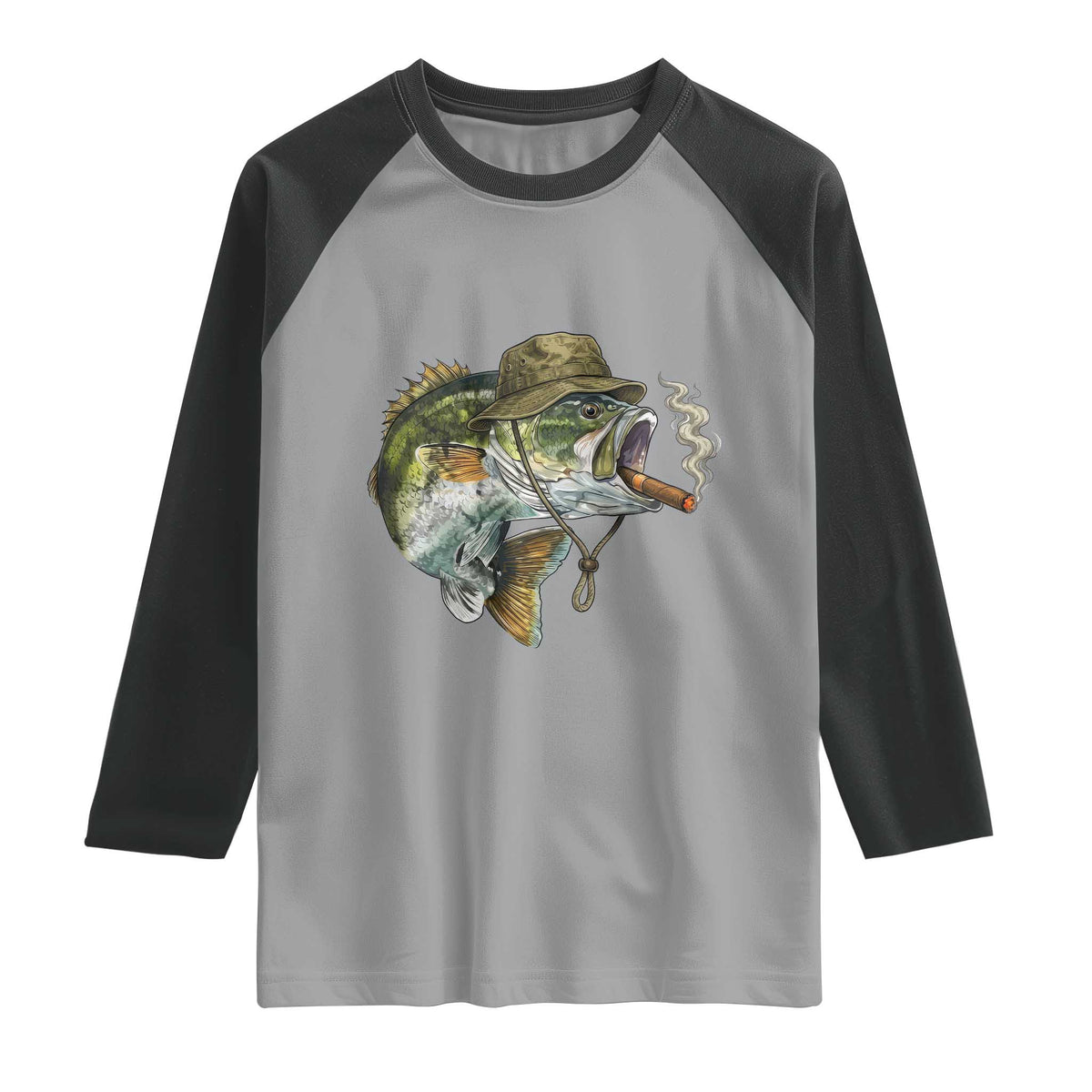 Funny Smoking Bass Fish Raglan Shirt Bass Fishing Lover Graphic