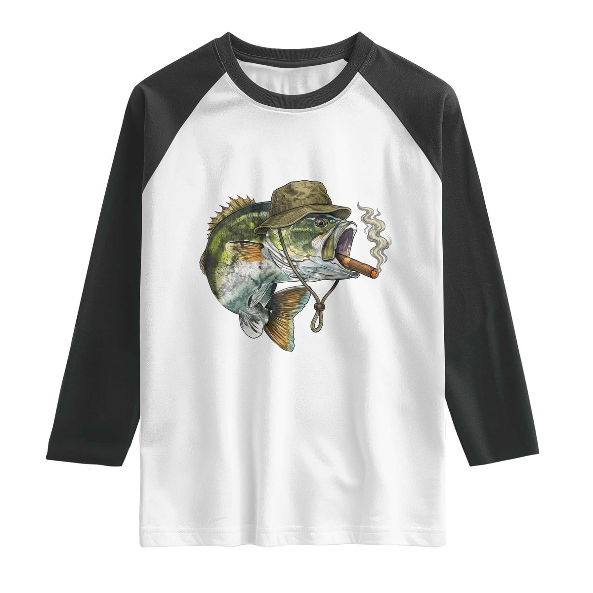 Funny Smoking Bass Fish Raglan Shirt Bass Fishing Lover Graphic