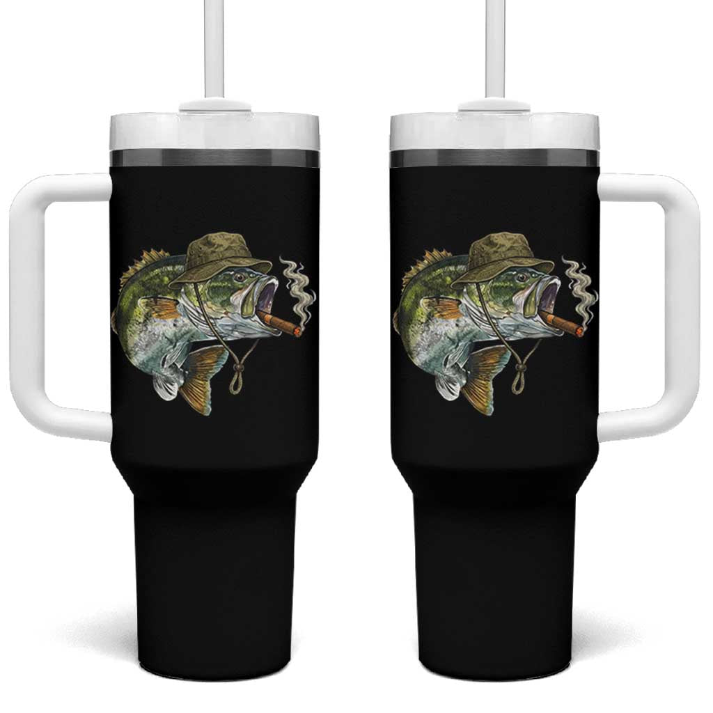 Funny Smoking Bass Fish Tumbler With Handle Bass Fishing Lover Graphic