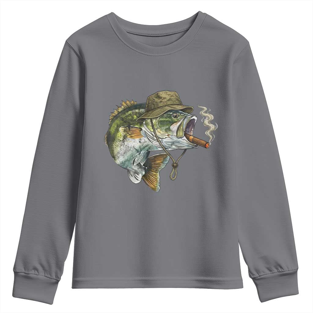 Funny Smoking Bass Fish Youth Sweatshirt Bass Fishing Lover Graphic