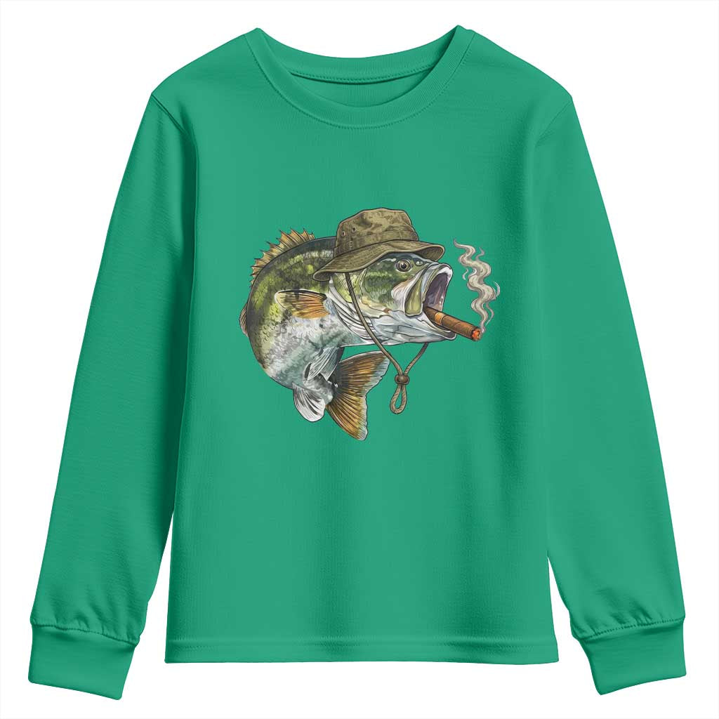 Funny Smoking Bass Fish Youth Sweatshirt Bass Fishing Lover Graphic