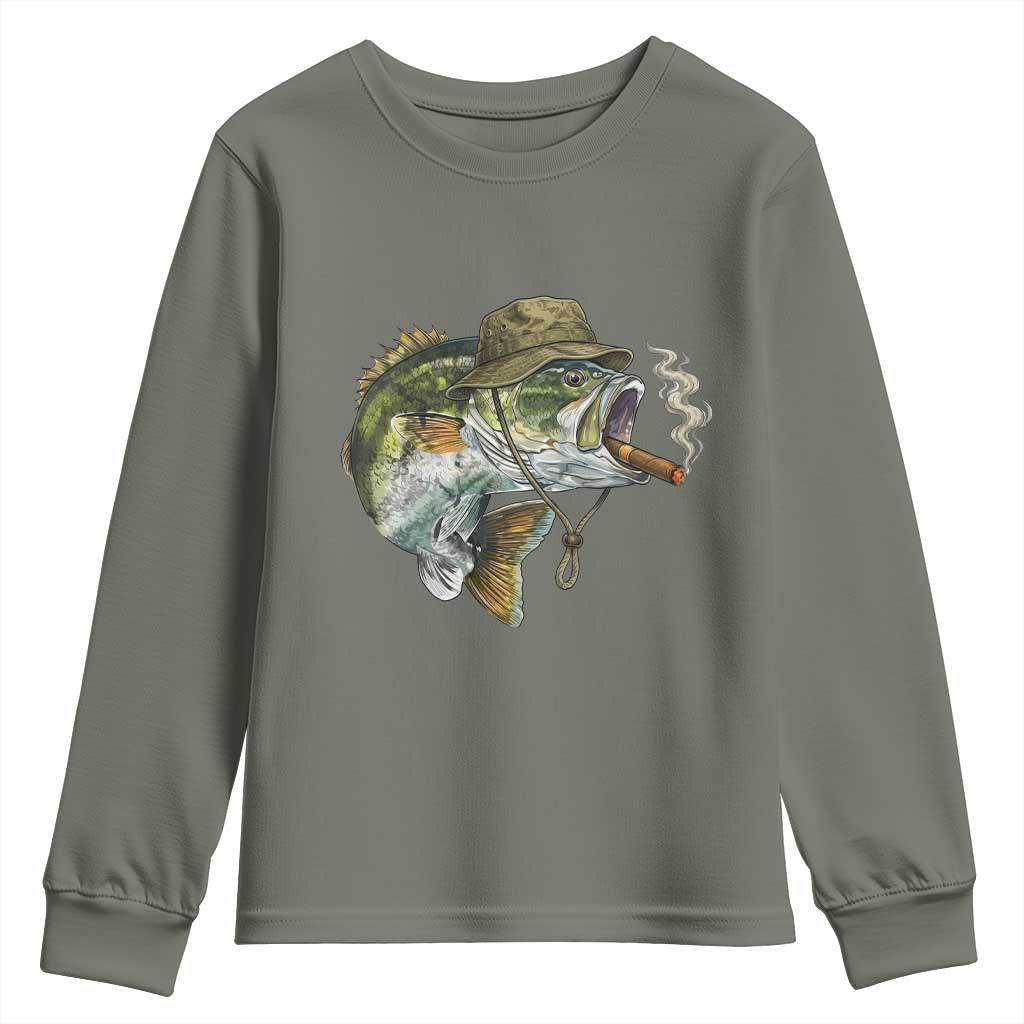 Funny Smoking Bass Fish Youth Sweatshirt Bass Fishing Lover Graphic