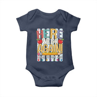 Funny Striped Teacher Back To School Baby Onesie Here We Go Again Welcome Back
