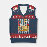 Funny Striped Teacher Back To School V-Neck Knit Sweater Vest Here We Go Again Welcome Back