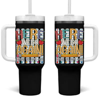 Funny Striped Teacher Back To School Tumbler With Handle Here We Go Again Welcome Back