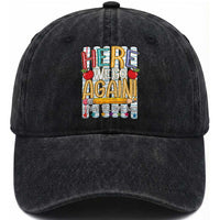 Funny Striped Teacher Back To School Washed Cotton Baseball Cap Here We Go Again Welcome Back