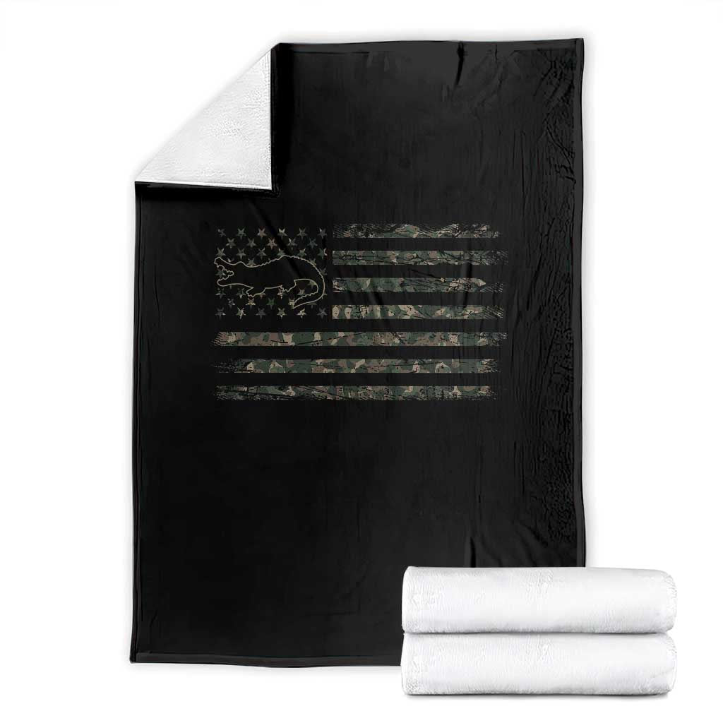 Alligator Hunting Camo American Flag Throw Blanket Louisiana Bayou Hunter Gift