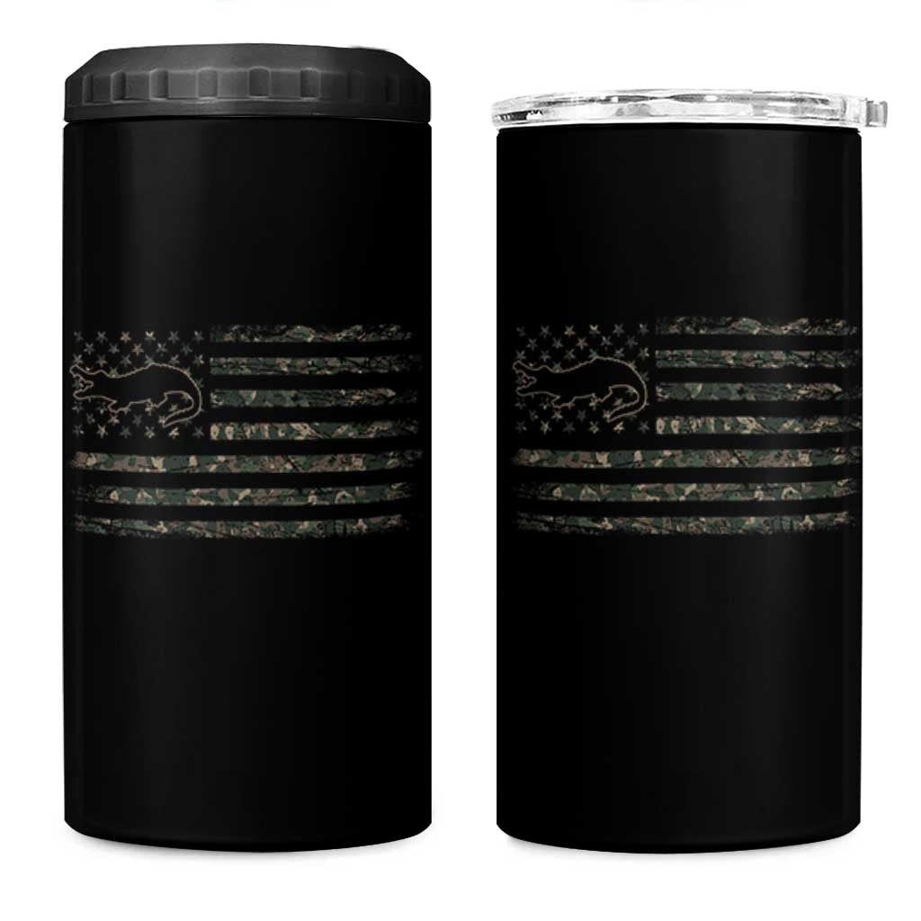 Alligator Hunting Camo American Flag 4 in 1 Can Cooler Tumbler Louisiana Bayou Hunter Gift