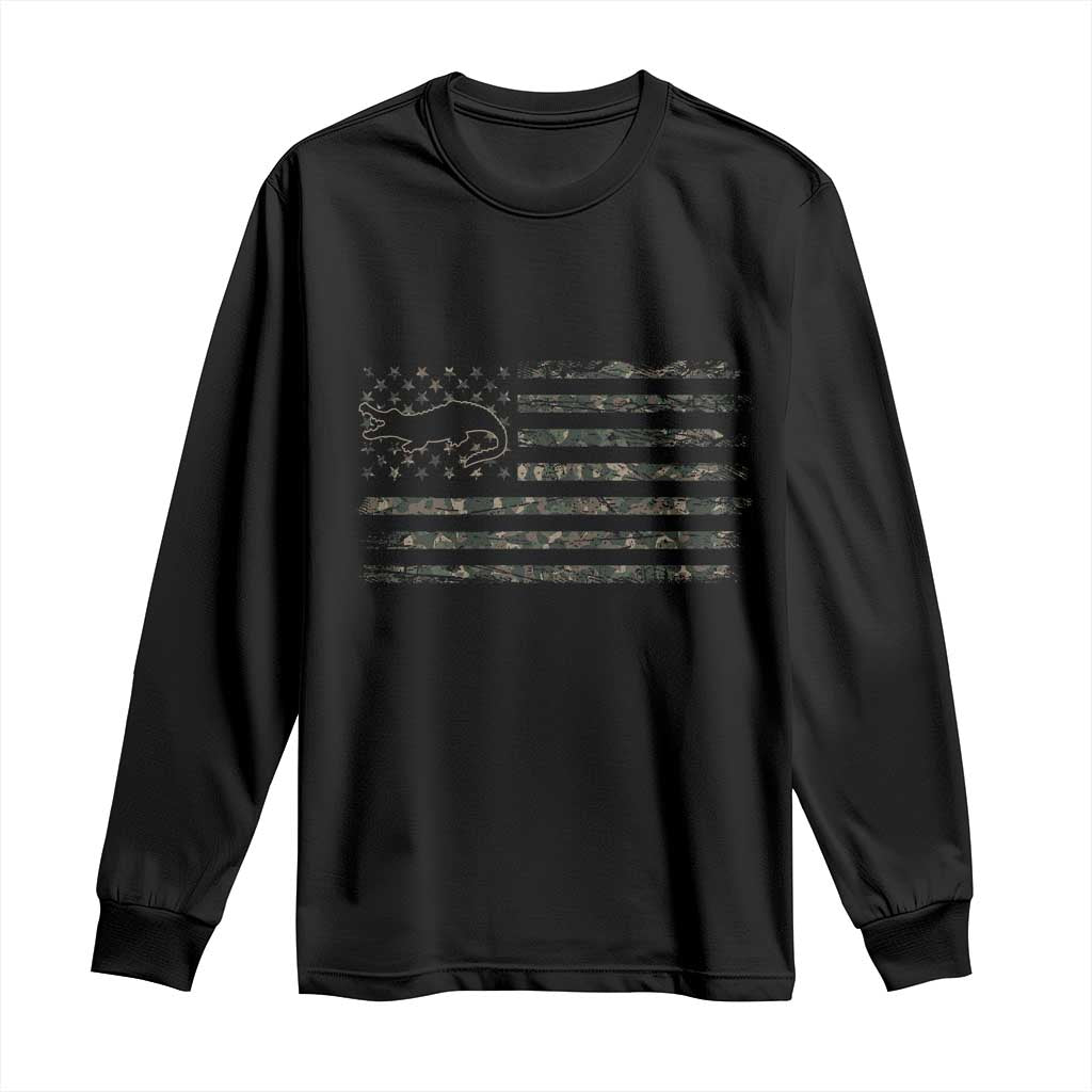 Alligator Hunting Camo American Flag Long Sleeve Shirt Louisiana Bayou Hunter Gift