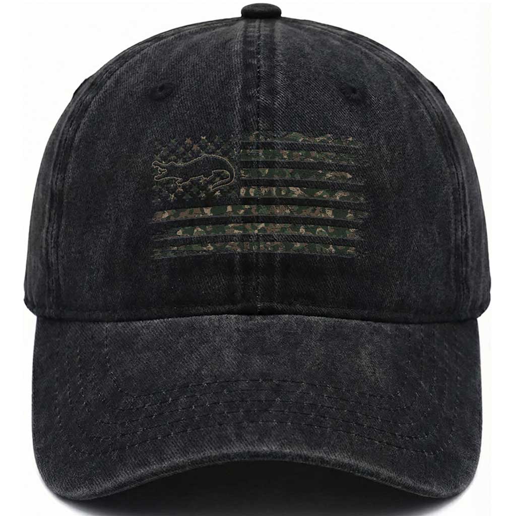 Alligator Hunting Camo American Flag Washed Cotton Baseball Cap Louisiana Bayou Hunter Gift