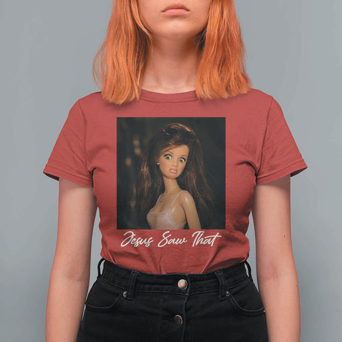 Funny Sassy Christian Doll Face Meme T Shirt For Women Jesus Saw That