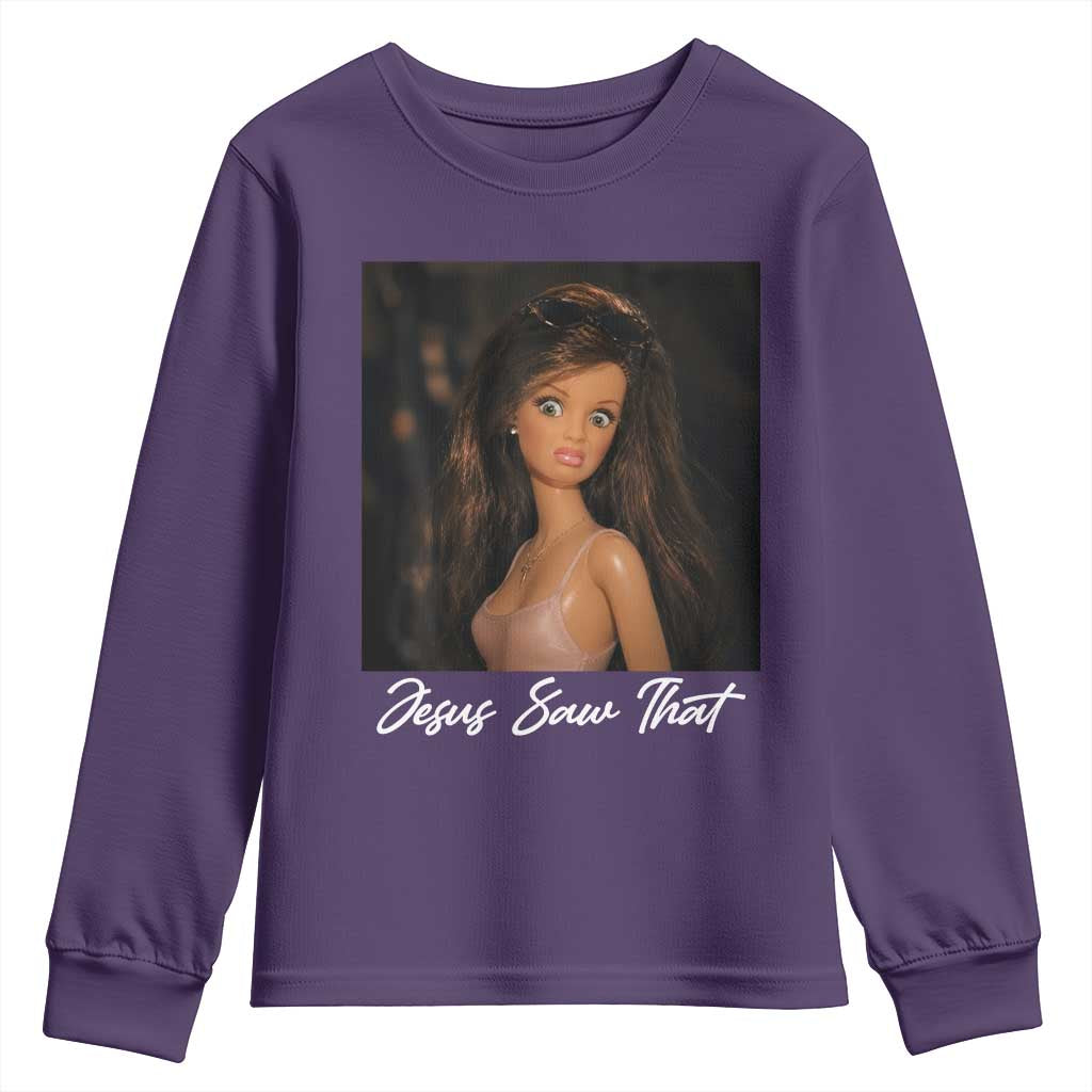 Funny Sassy Christian Doll Face Meme Youth Sweatshirt Jesus Saw That