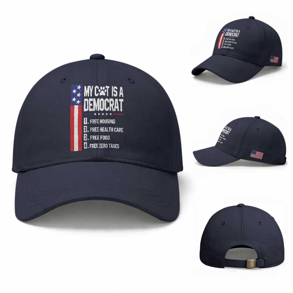 Funny My Cat Is A Democrat Baseball Cap Lazy Cat Political Humor