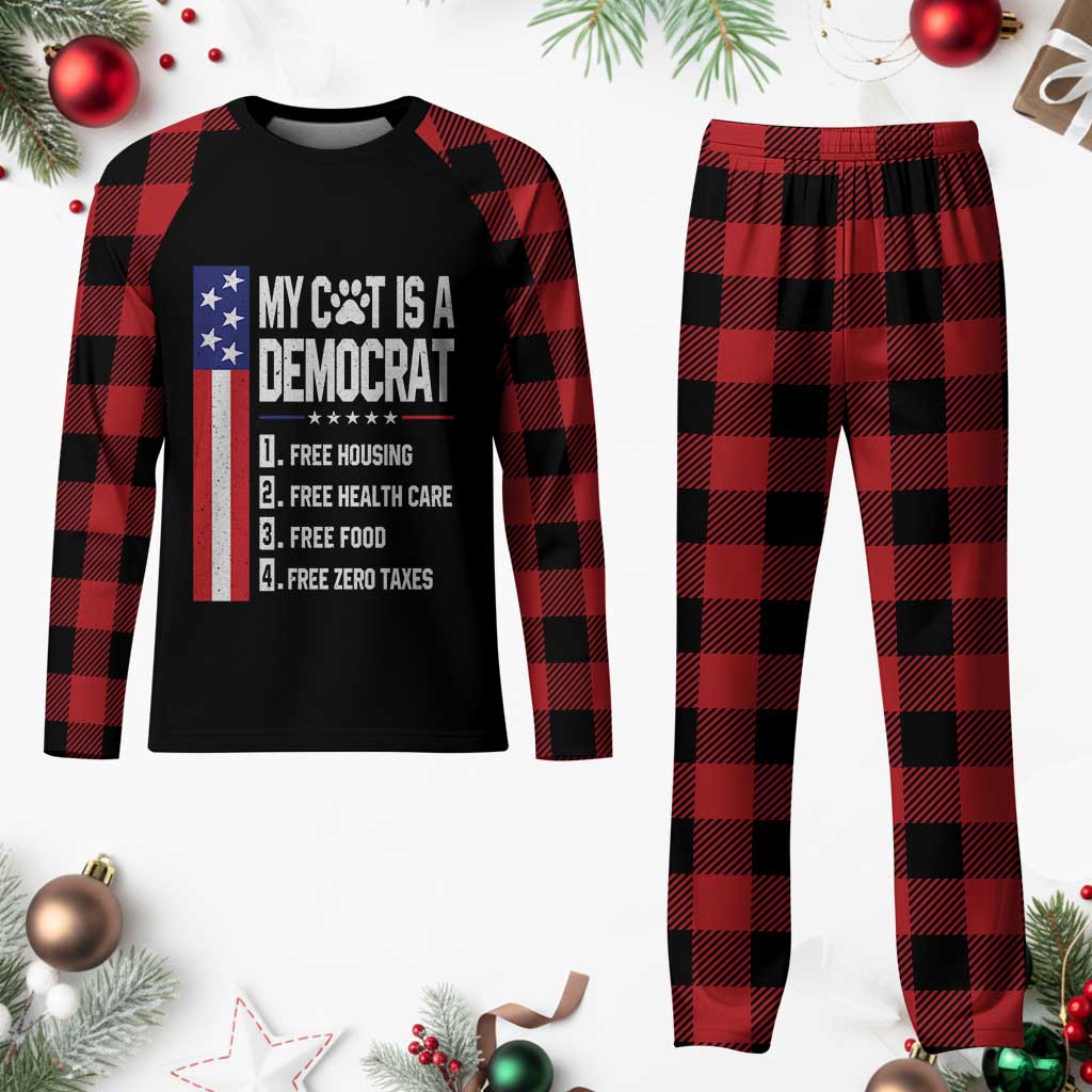 Funny My Cat Is A Democrat Plaid Pajama Set Lazy Cat Political Humor