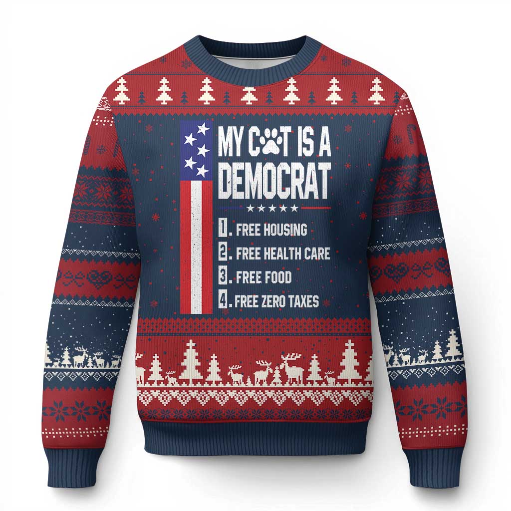 Funny My Cat Is A Democrat Ugly Christmas Sweater Lazy Cat Political Humor