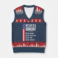 Funny My Cat Is A Democrat V-Neck Knit Sweater Vest Lazy Cat Political Humor