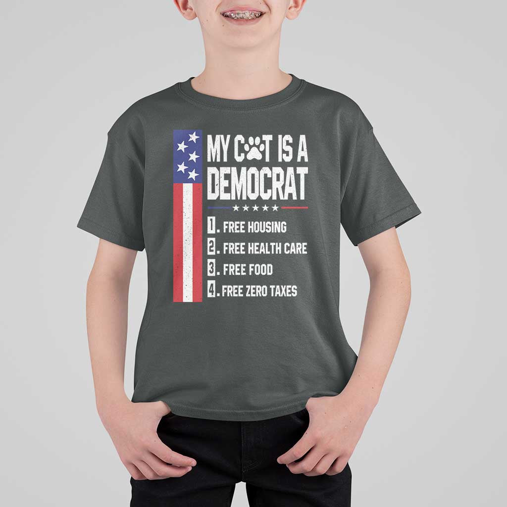Funny My Cat Is A Democrat T Shirt For Kid Lazy Cat Political Humor