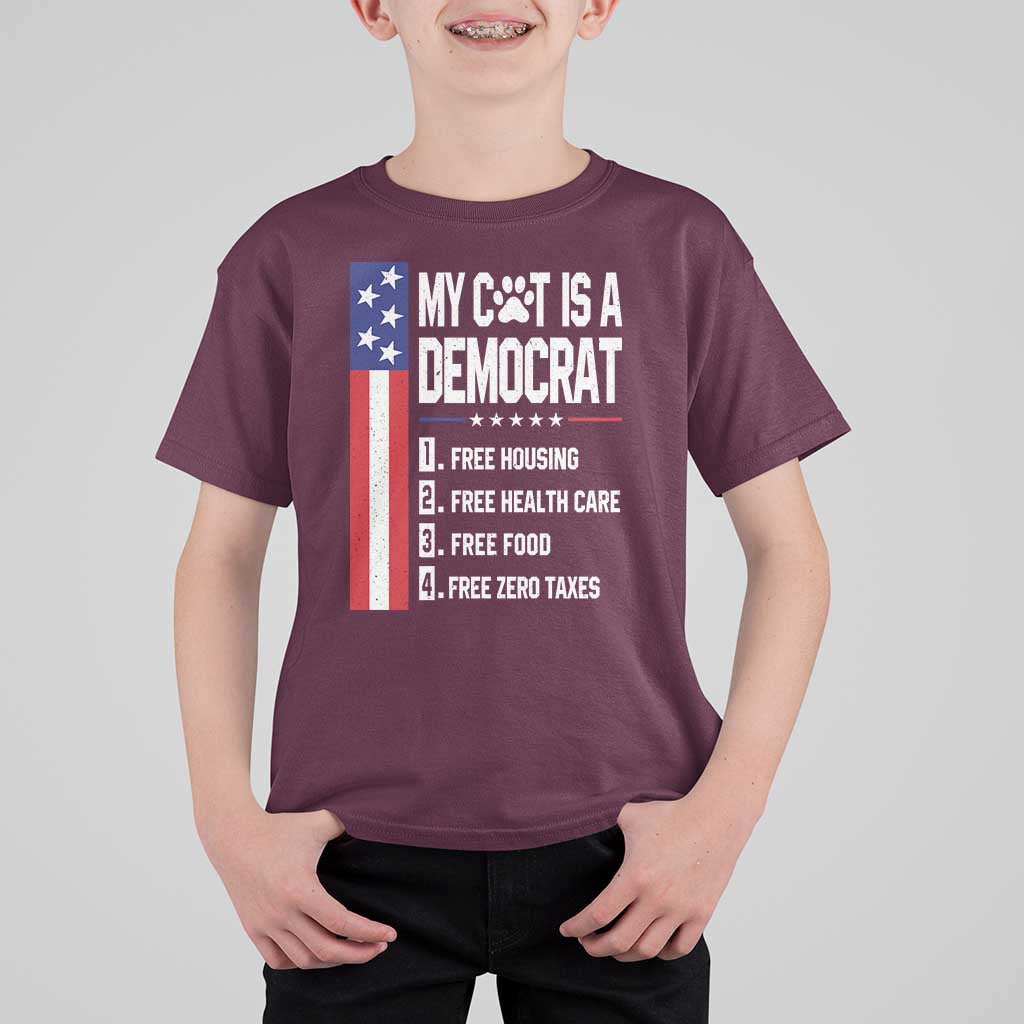 Funny My Cat Is A Democrat T Shirt For Kid Lazy Cat Political Humor